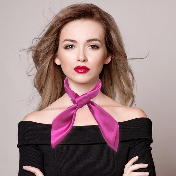 Women's Rose Red Silk Feeling Scarf 23.6'' Square Satin Scarf Neck Head Bandana - Picture 2 of 7